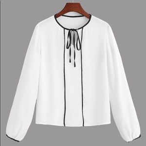 Tie Neck Formal Blouse Black Trim